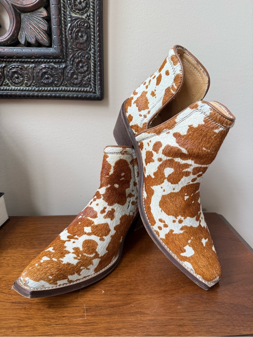 Myra Bag Brown & White Cowhide Pointed Ankle Booties